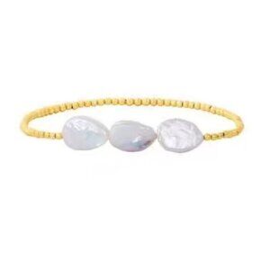 Baroque Pearl Stacking Bracelet Gold Beaded Stretch Bracelet WATERPROOF Jewelry